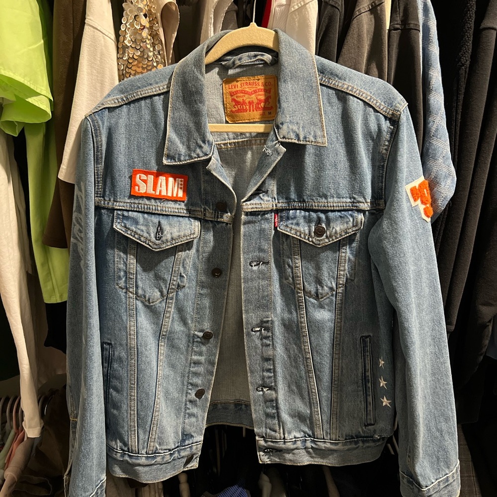 Levi's Blue Denim Jacket with Orange Patches